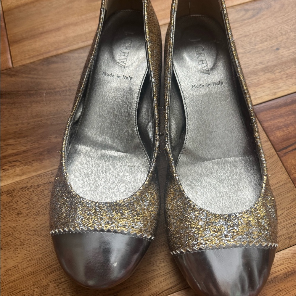J. Crew Made in Italy Silver and Gold Jacquard Ballet Flats